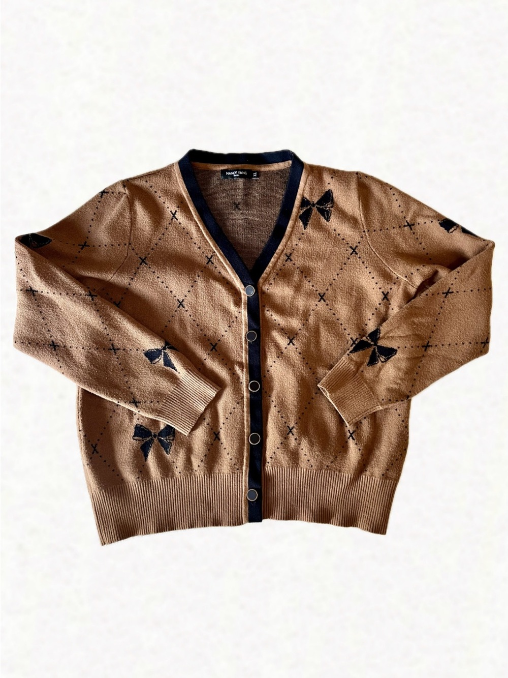 Nancy Yang V-Neck Sweater in Brown and Black